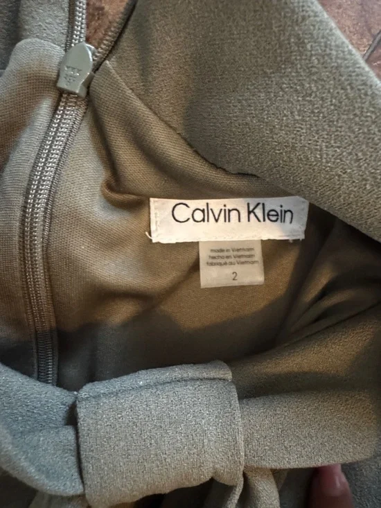 Calvin Klein Olive Green Sleeveless Tie-Neck Wide-Leg Jumpsuit - Picture 2 of 4